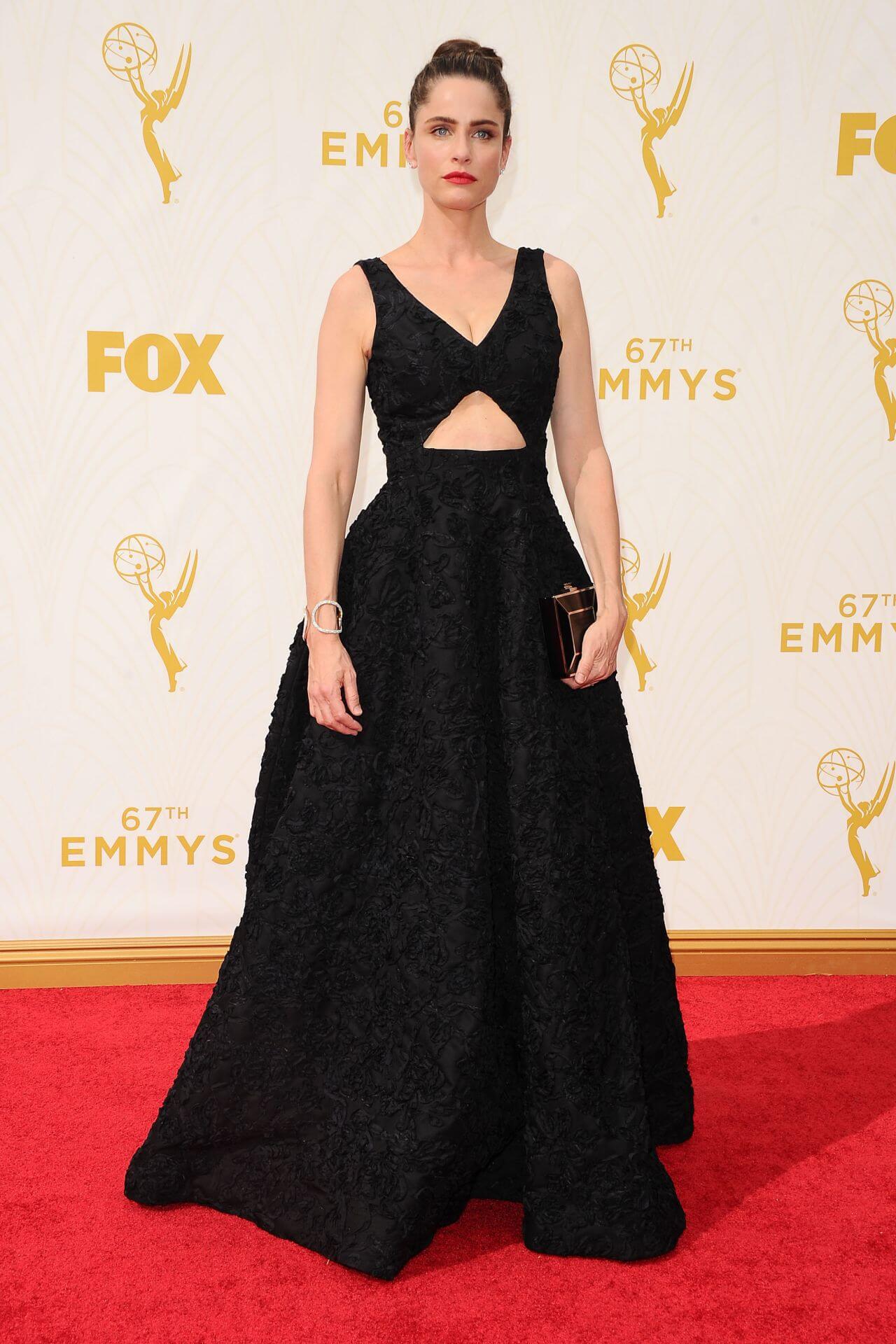 Amanda Peet In Black Sleeveless V Neckline Long Dress At Primetime Emmy Awards in Los Angeles