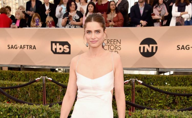 Amanda Peet In Off White Strap Sleeves Long Flare Gown At SAG Awards  Shrine Auditorium in Los Angeles