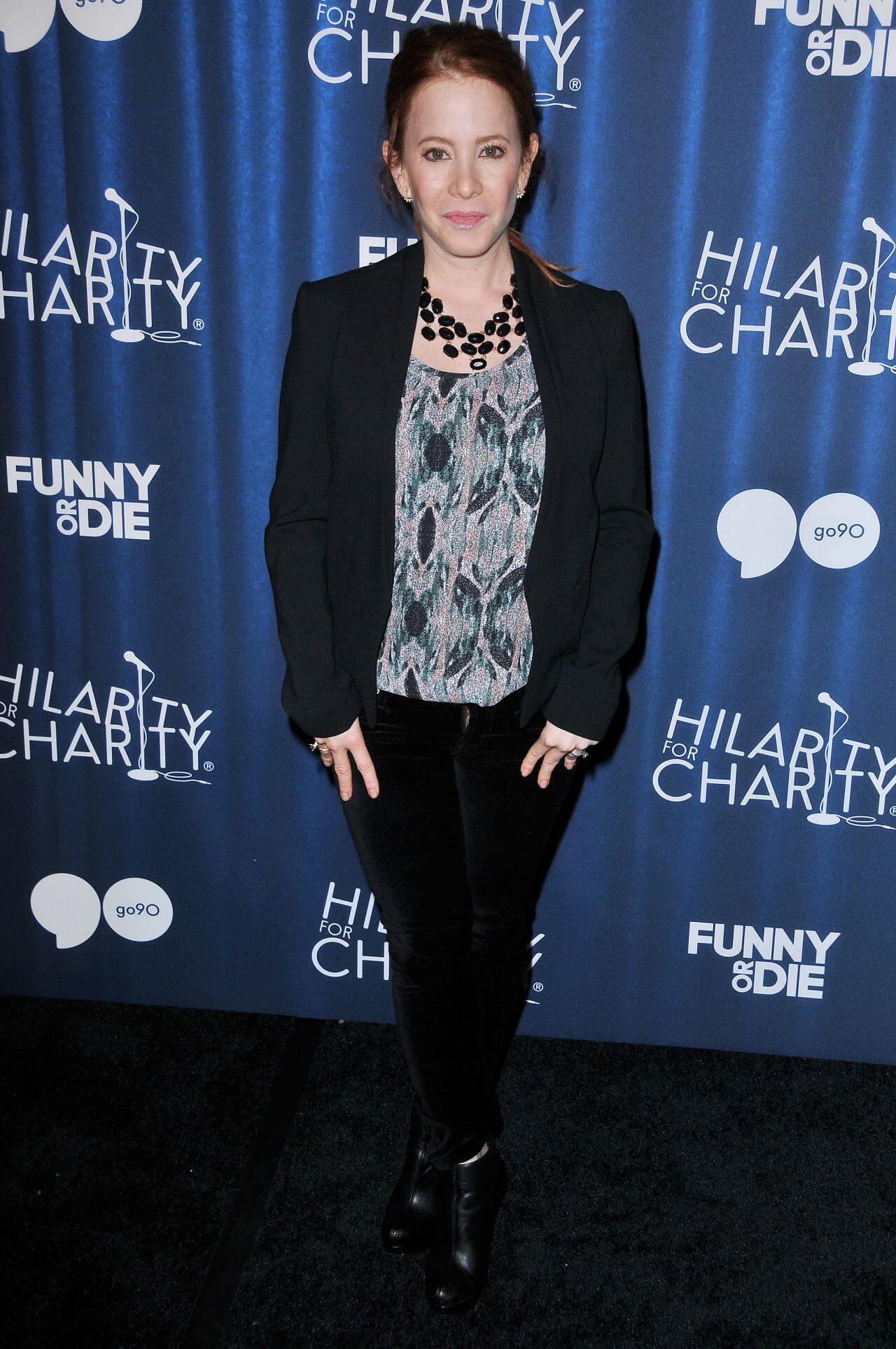 Amy Davidson  In Black Blazer & printed Top With Pants At Hilarity For Charity’s Annual Variety Show in Los Angeles