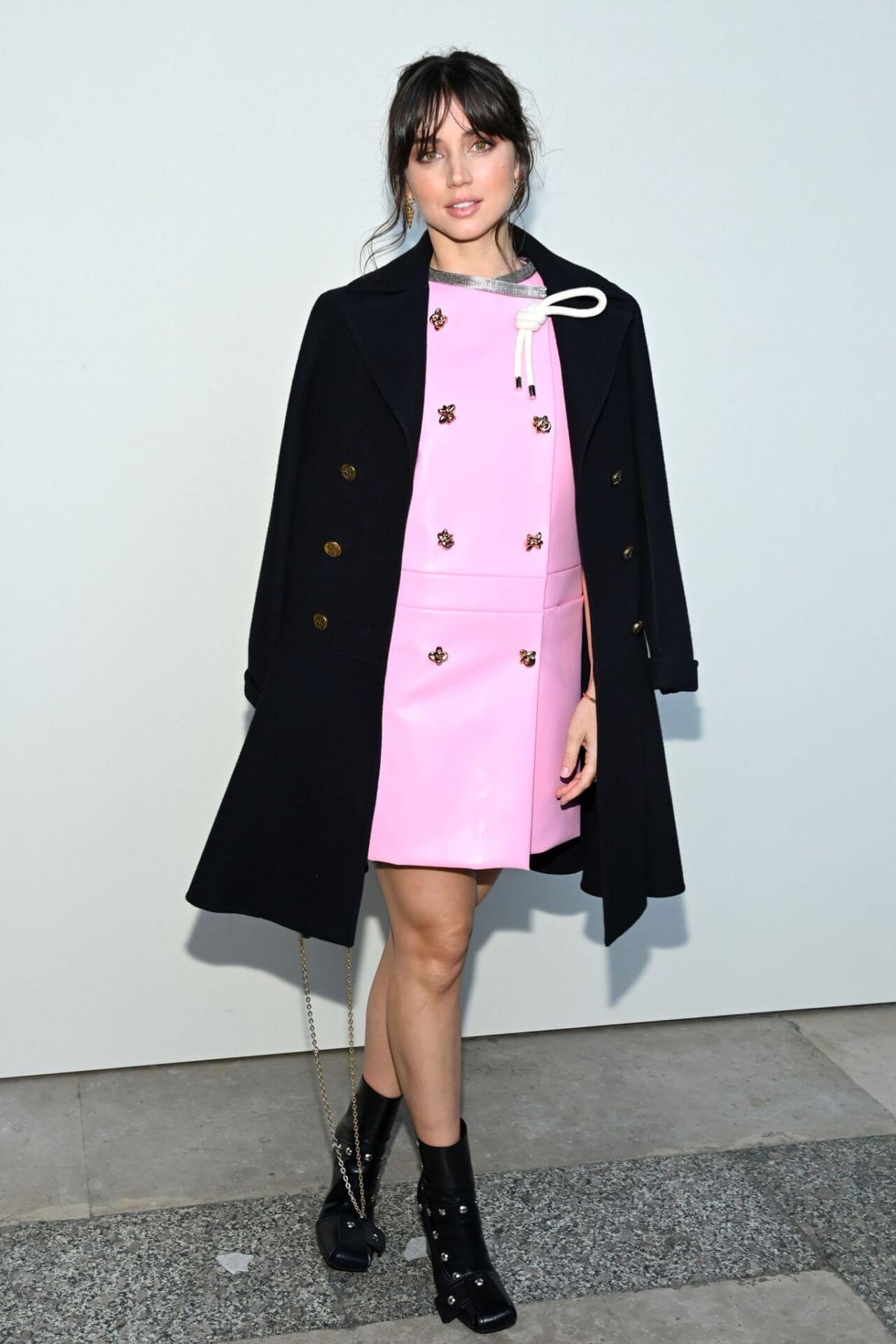 Ana de Armas In Pink Short Dress With Black Blazer At Louis Vuitton Fashion Show in Paris