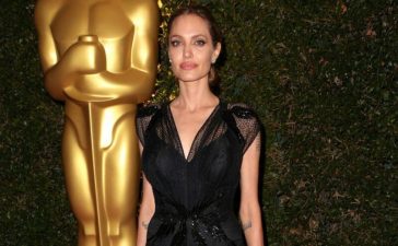 Angelina Jolie In Black Shimmery Long Gown At the Governors Awards in Hollywood