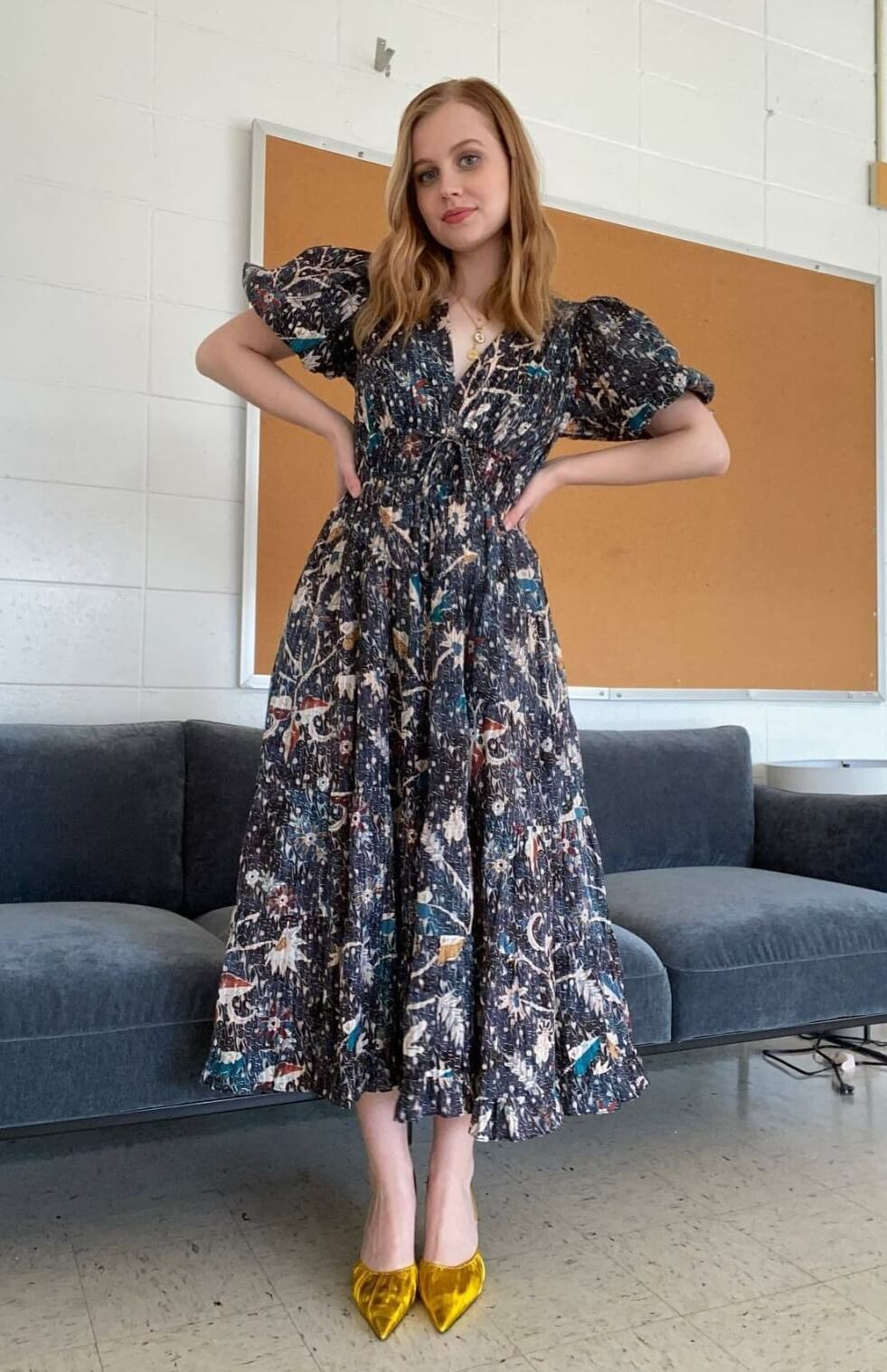 Angourie Rice In Printed Puffed Sleeves Long Gown Outfits