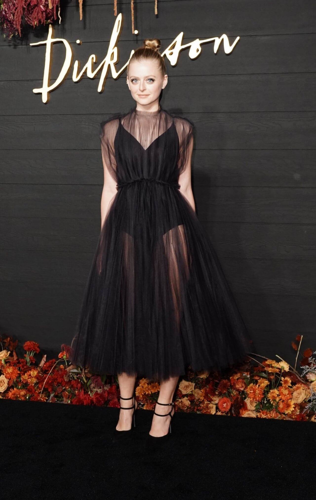Anna Baryshnikov  In Black Sheering Net Long Gown At“Dickinson” Premiere in Brooklyn