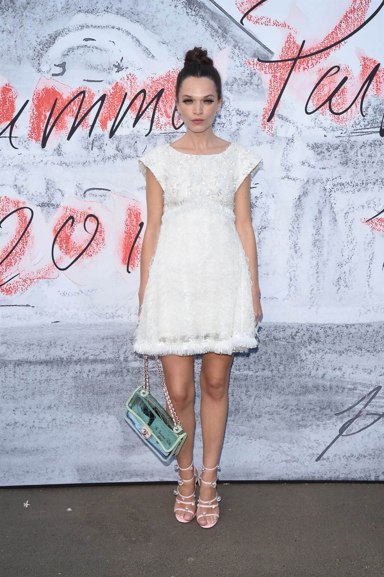 Anna Brewster In White Half Sleeves Feather Embroidery Short  Dress At  Serpentine Gallery Summer Party in London