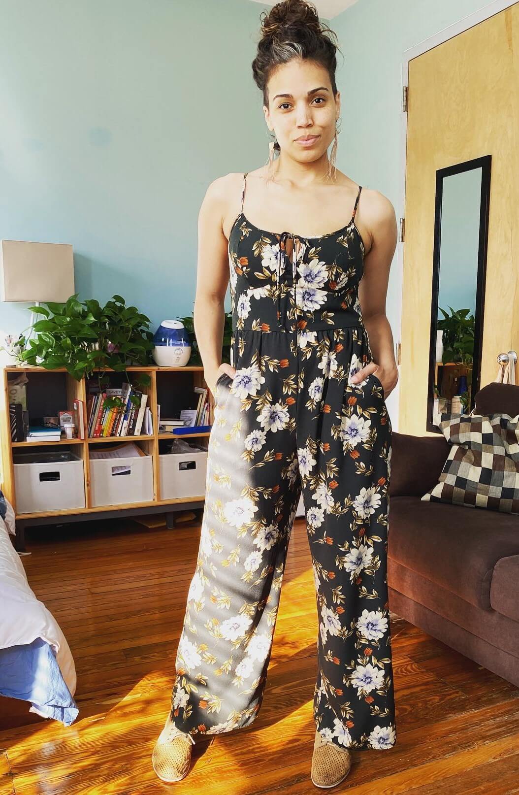 Ciara Renée In Black Floral Printed With Strap Sleeves Jumpsuit Outfit