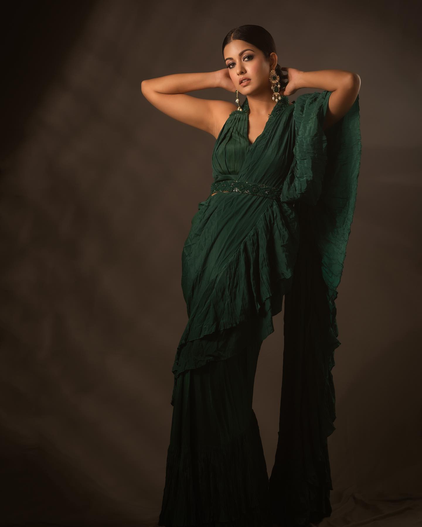 Gorgeous Actress Ishita Dutta In Green Ruffled Saree From Kali Fashion