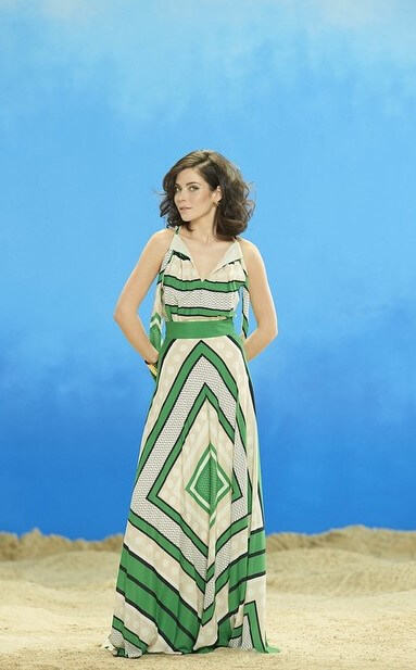 Gracie Gillam Green & White Texture Printed Sleeveless Long Gown
