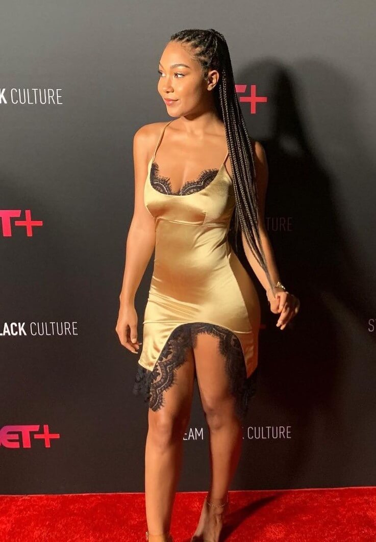 Posey's Perfectly Polished Look: A Neutral Mini Dress Featuring a Plunging Neckline - Parker McKenna Posey