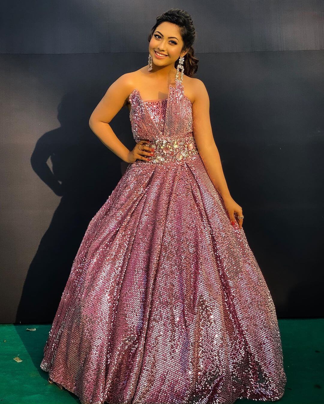 Reem Shaikh Cocktail Party Look In Sequin Off-Shoulder Princess Gown