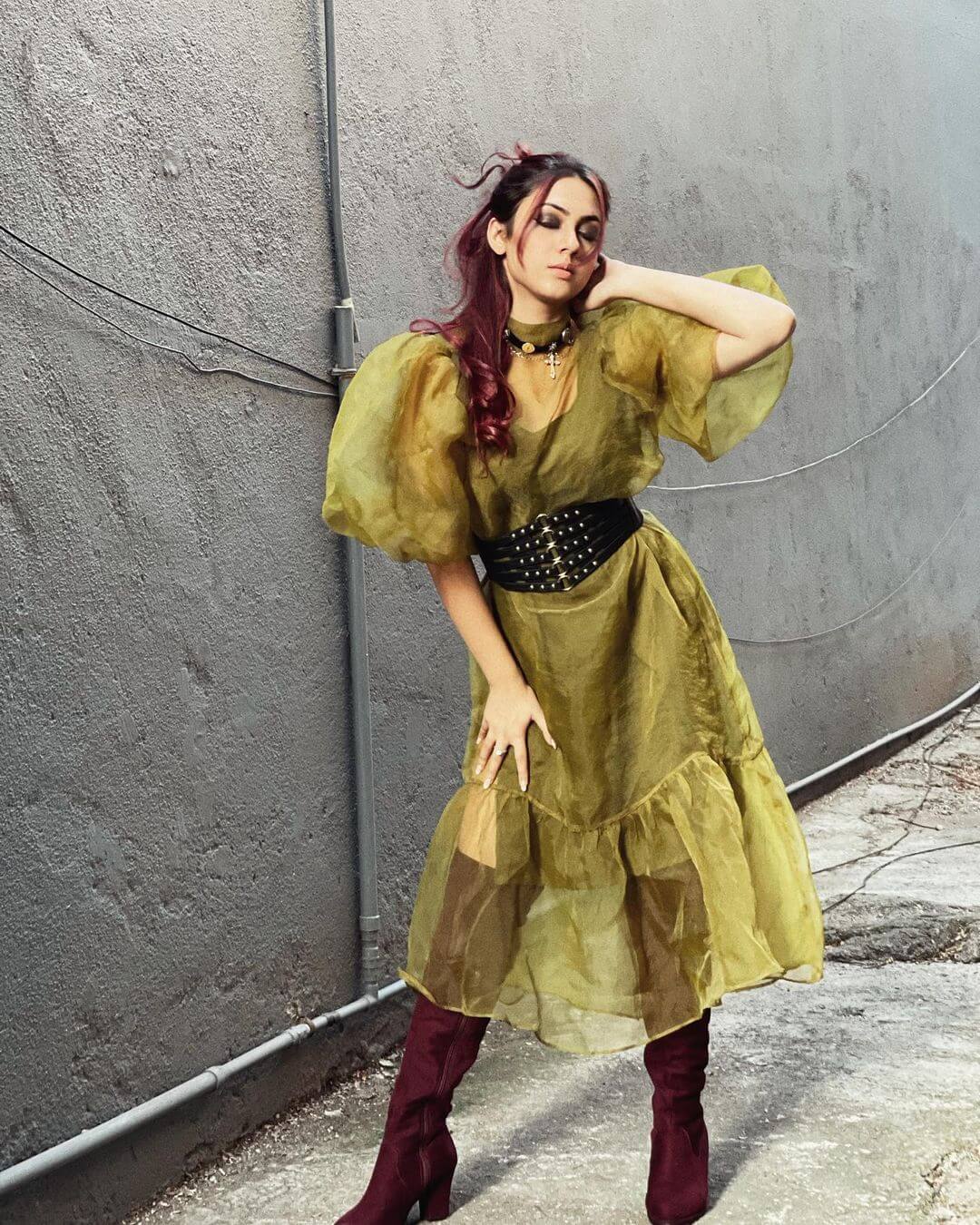 Reem Shaikh Is The Epitome of Beauty In a Green Sheer Dress Styled With Black Belt & Maroon High Boots