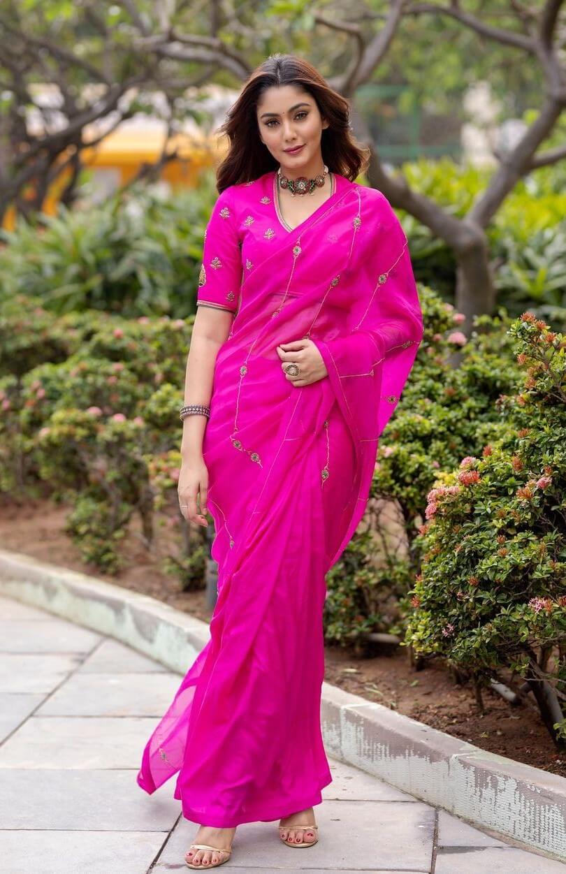 Sana Makbul In Pink Saree With Half Sleeves Blouse