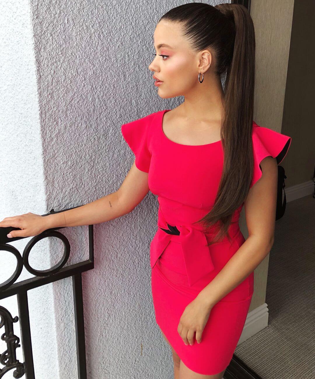Sarah Jeffery In Pink Half Ruffle Sleeves Mini Outfits