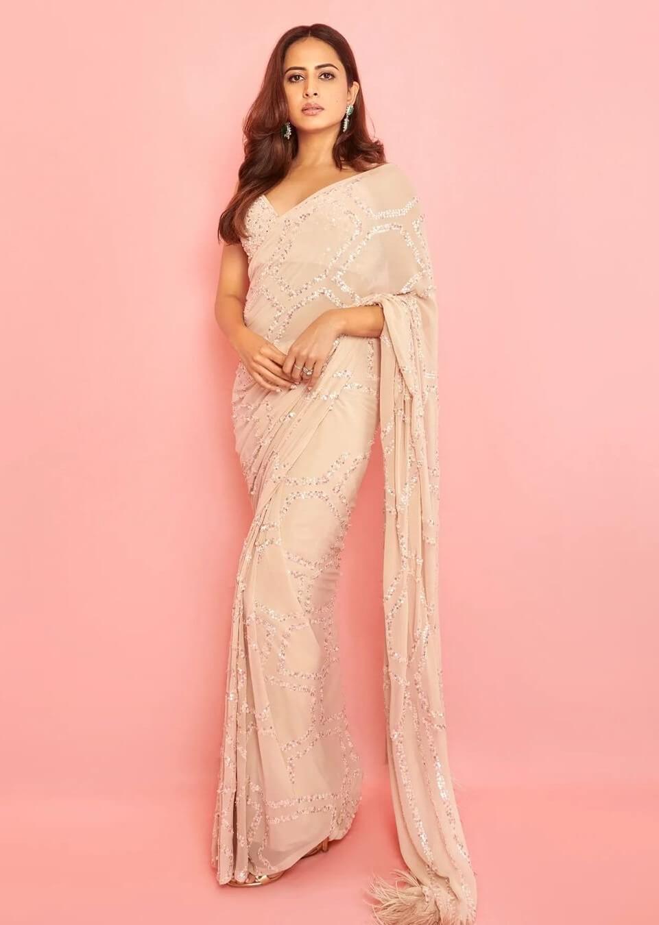 Sargun Mehta Epitome Of Elegance In White Embellished Saree