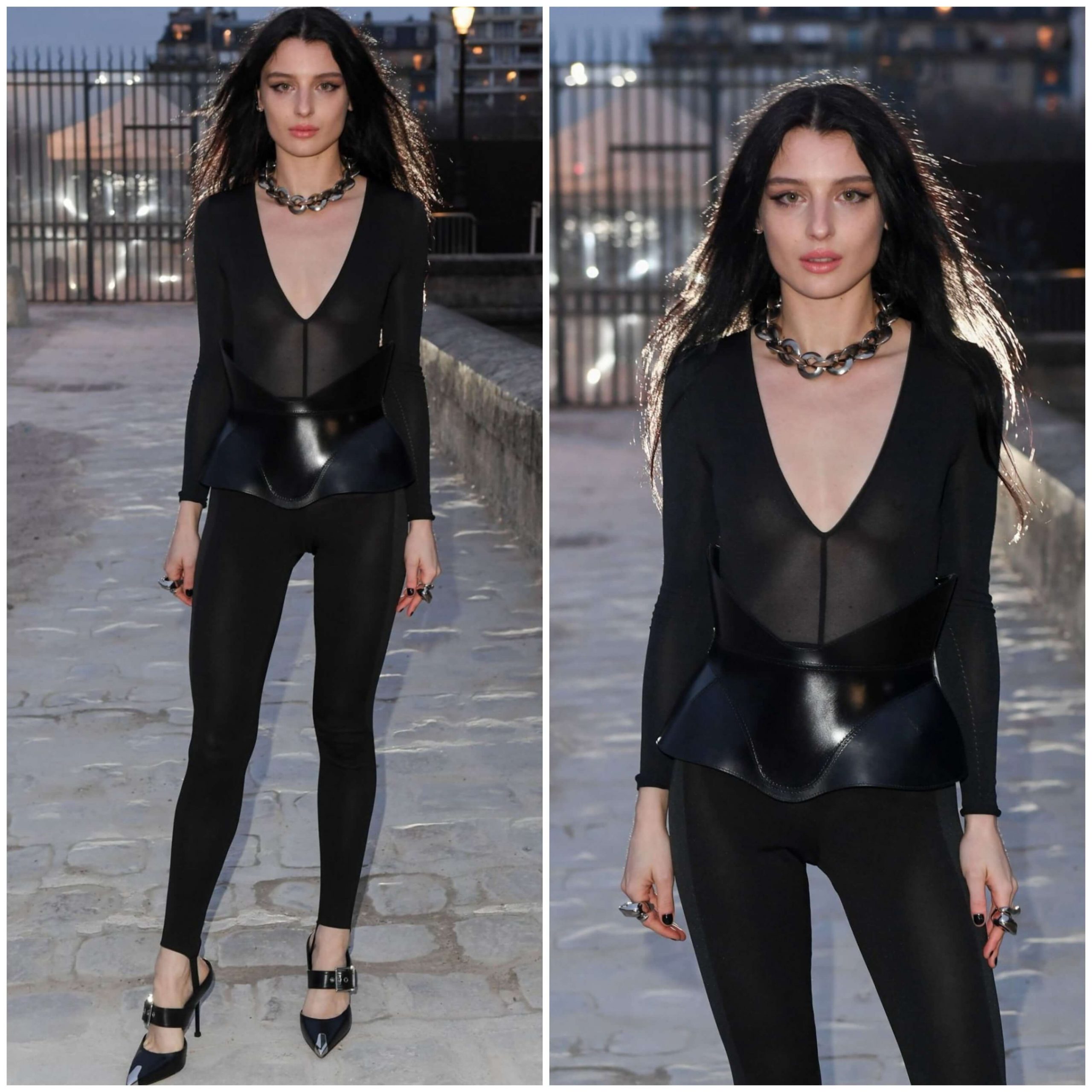 Alice Pagani In Full Black Dress At Alexander McQueen Show at Paris Fashion Week