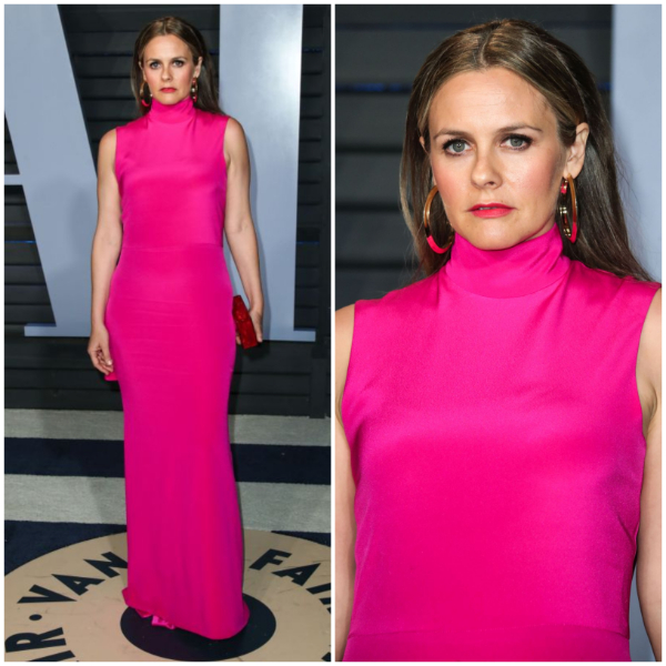 Alicia Silverstone - In Pink High Neck&Sleeveless Long Dress