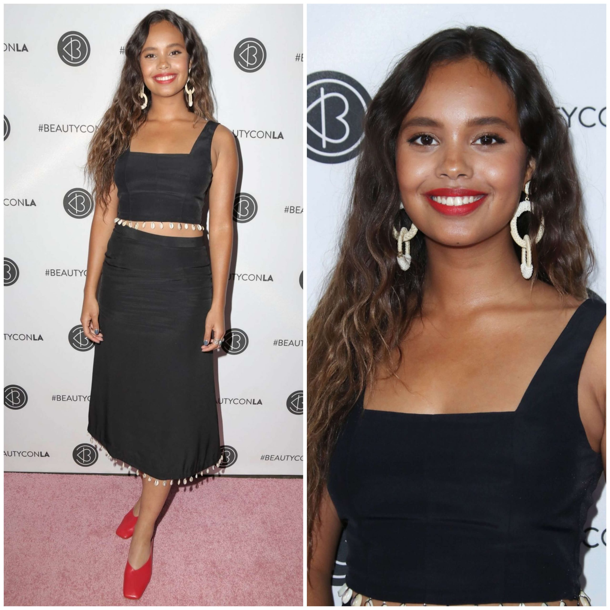Alisha Boe - In A Black Sleeveless Crop Design With Shells & Long Skirt