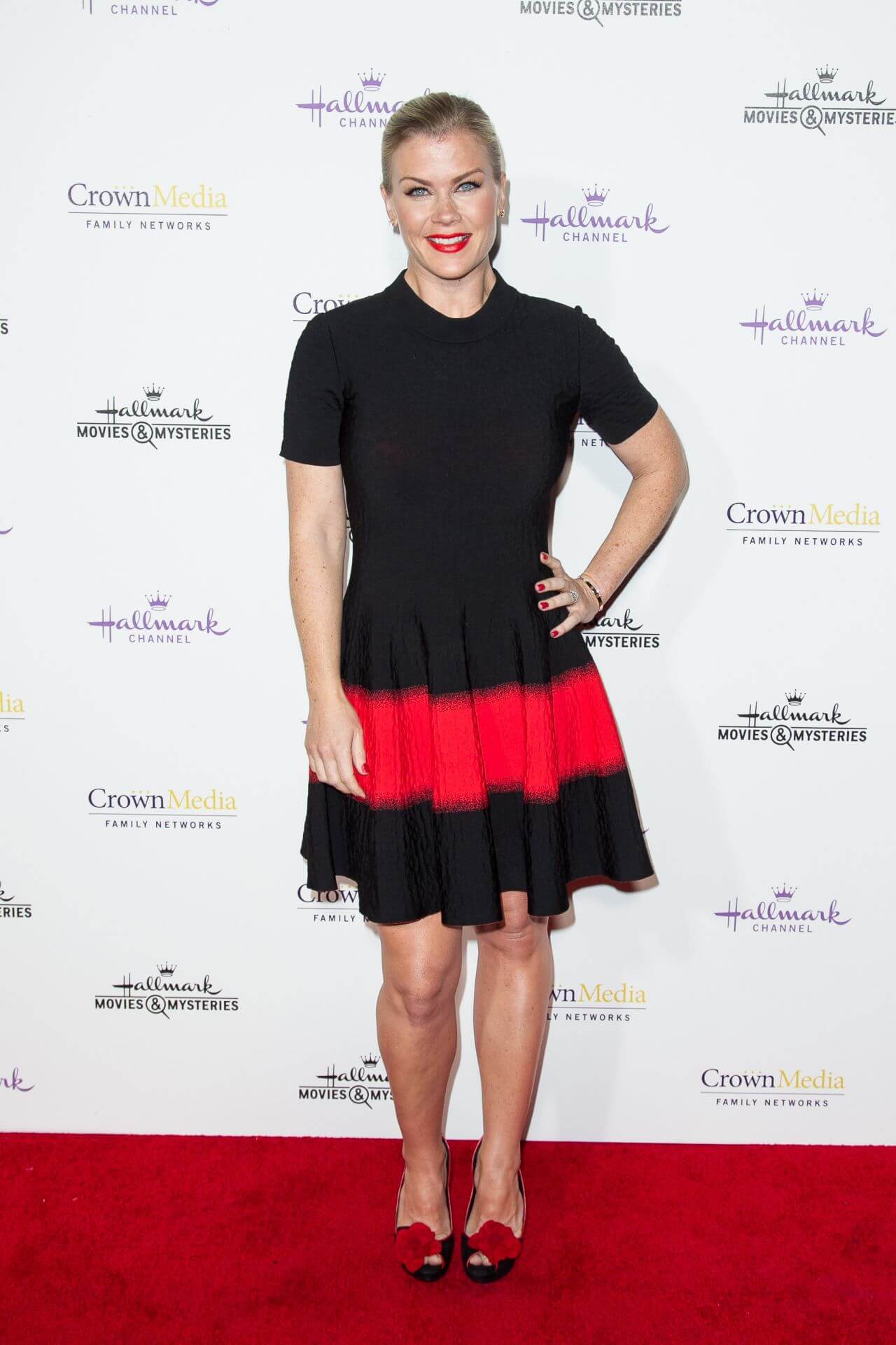 Alison Sweeney – Black Half Sleeves Short Pleated Frock Outfits -  Hallmark Channel TCA Press Tour 2015 in Pasadena