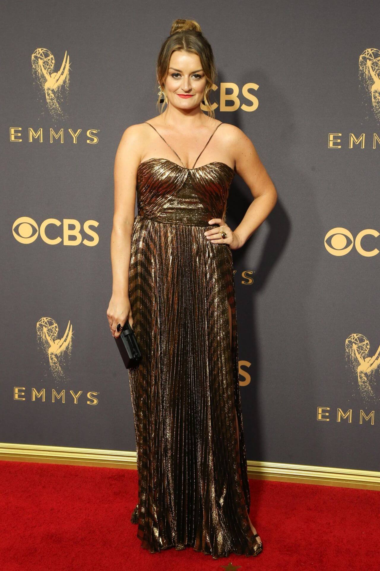 Alison Wright –In Golden Glow Shimmery Sweetheart Neckline Long Gown -  Emmy Awards in Los Angeles