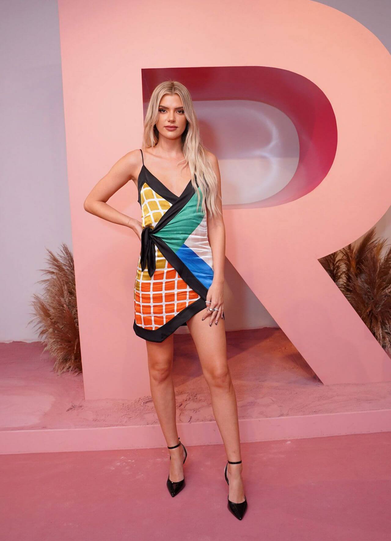 Alissa Violet –  In Multicolor Strape Sleeves Wrapped Up  Short Dress - REVOLVE Gallery Private Event at Hudson Yards