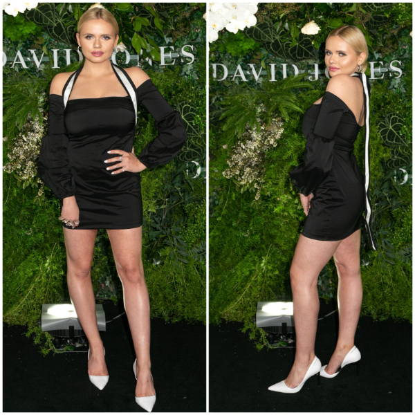 Alli Simpson – In Solid Black Halter Neck With Gloves Sleeves Short Dress - David Jones Spring Summer 2018 Fashion Show