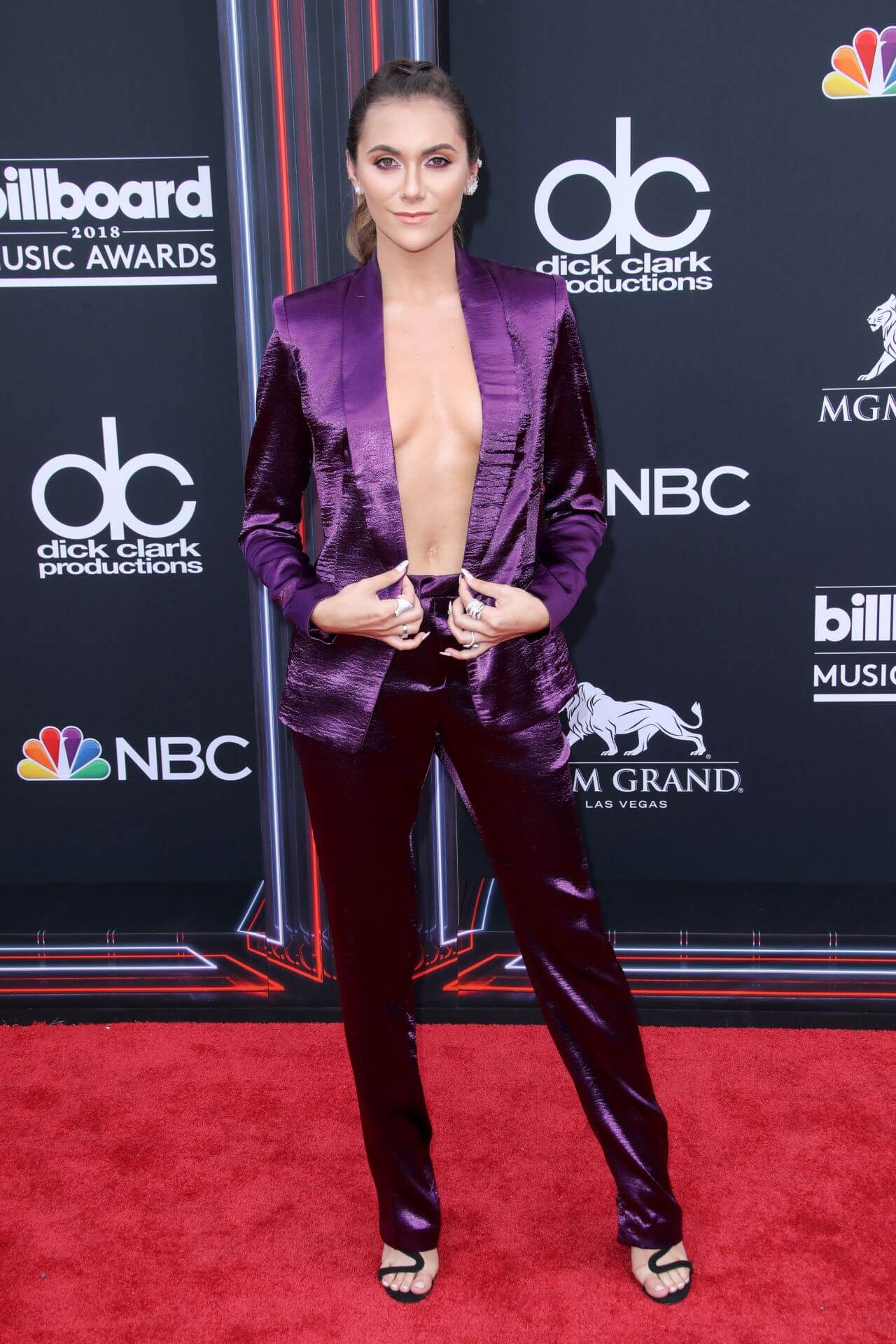 Alyson Stoner - In Purple Shiny Pantsuits Outfits