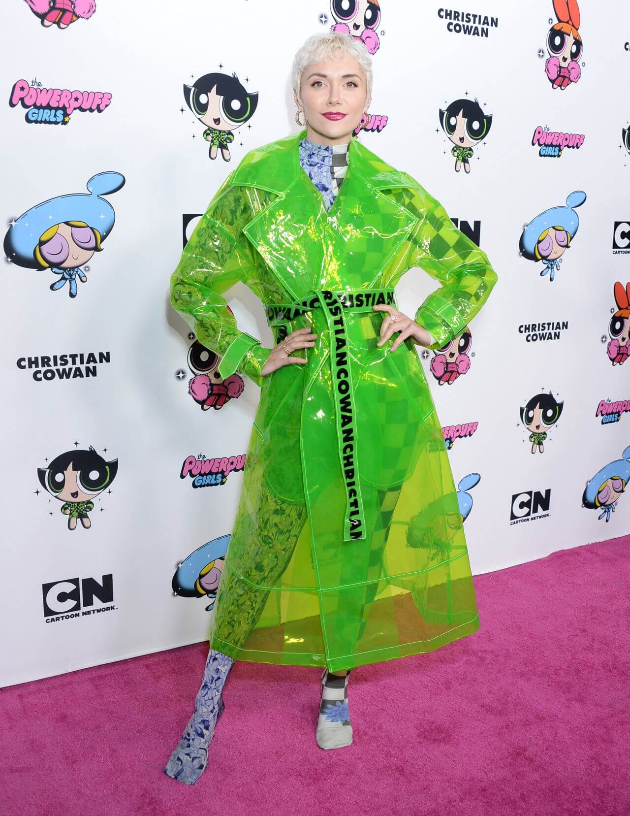 Alyson Stoner -Stylish  In Green  Transparent Long Raincoat Dress