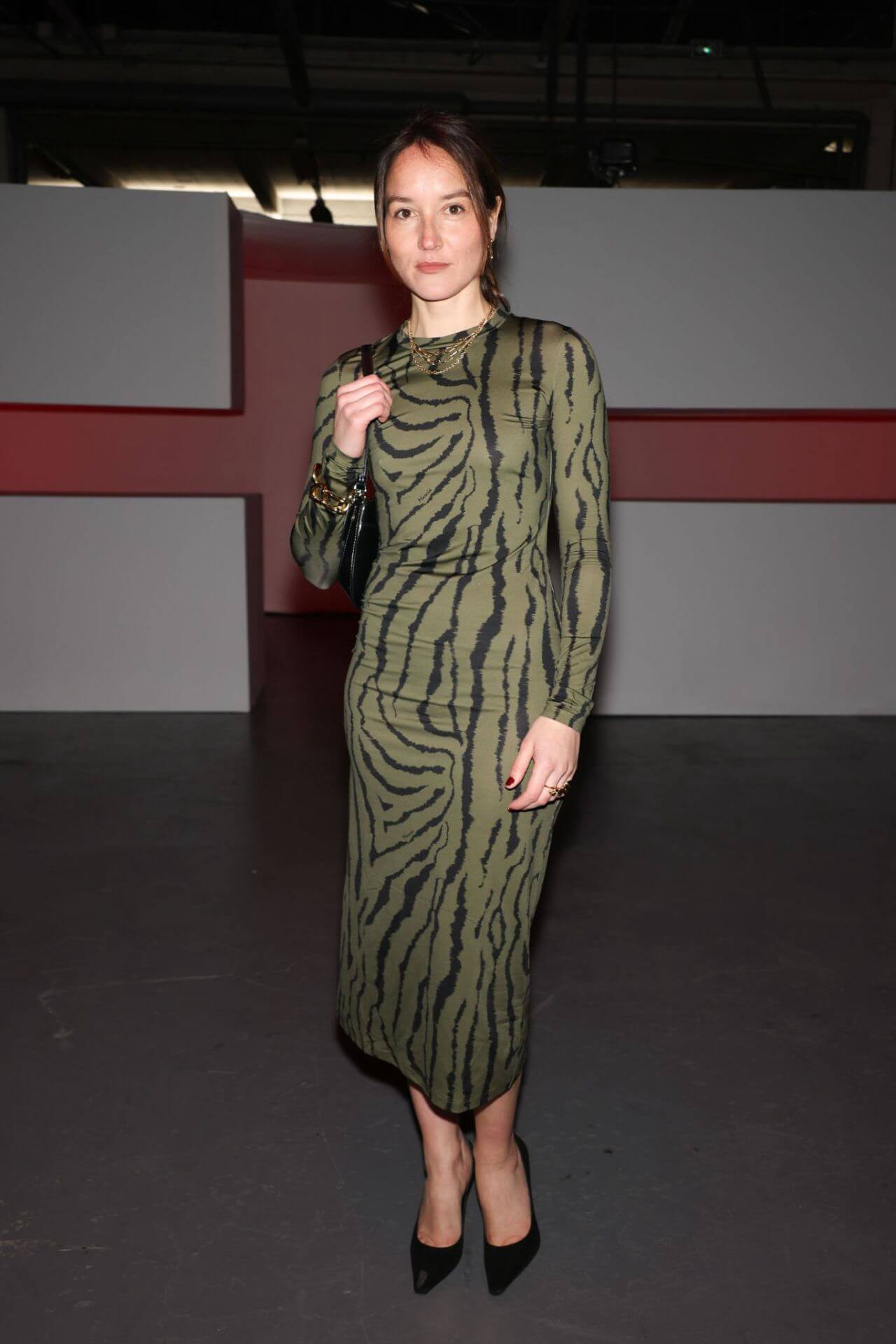 Anaïs Demoustier In Olive Green Printed Long Dress At Marcia Fashion Show in Paris