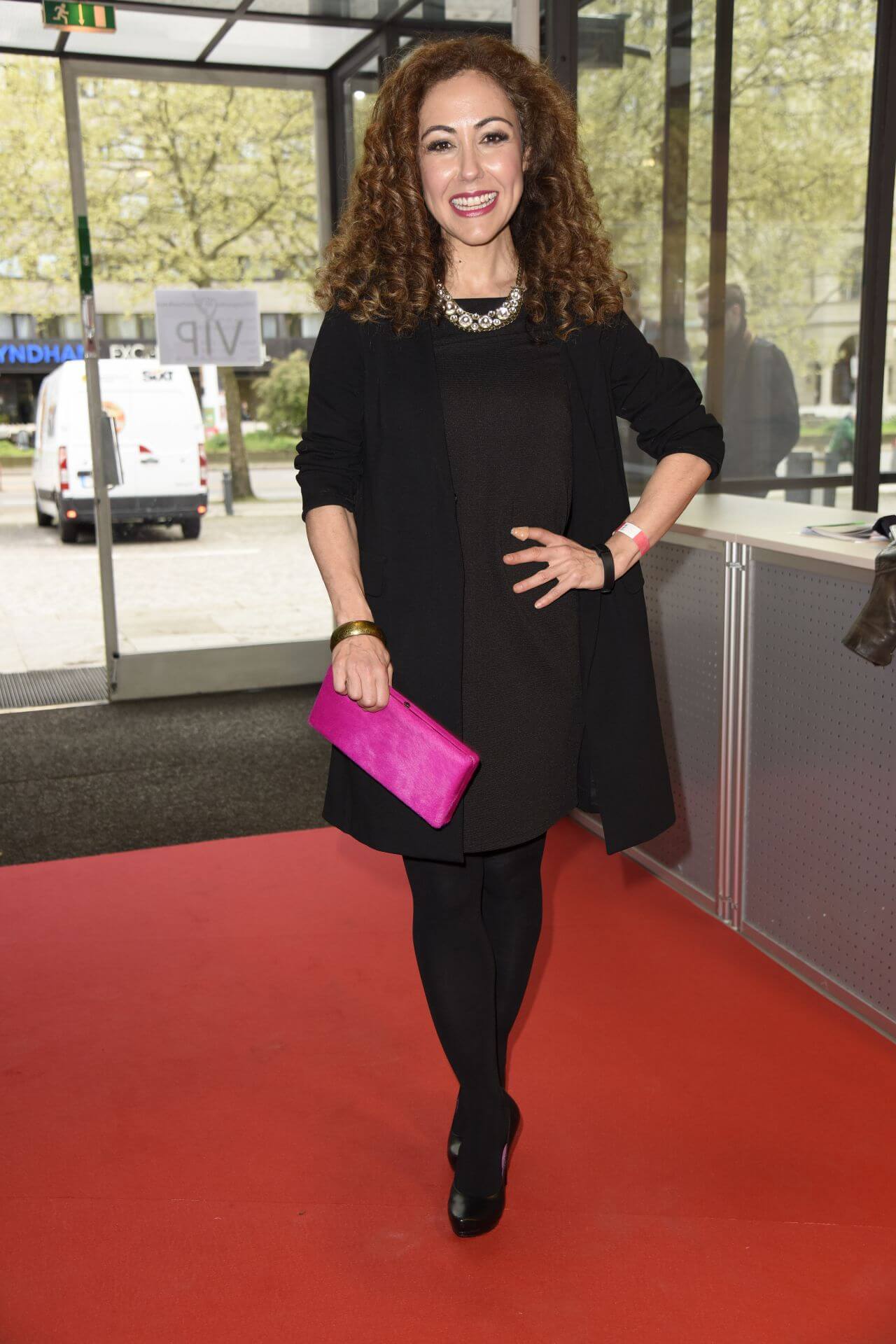 Anastasia Zampounidis In Black Long Cardigan & Coat With Stockings At Victress Awards Gala in Berlin