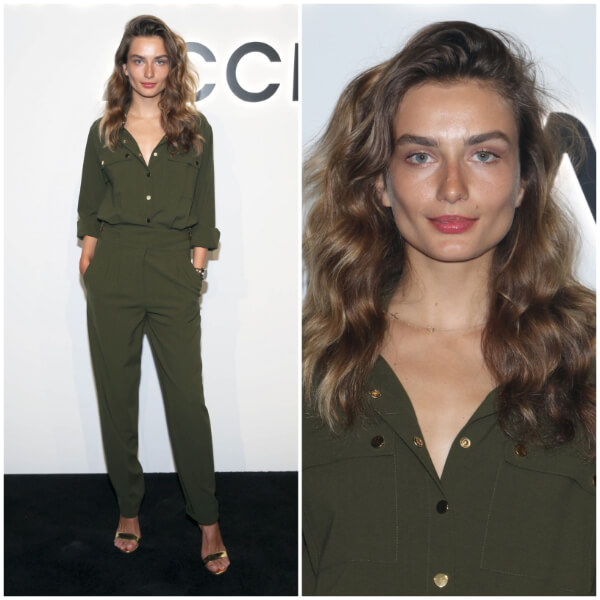 Andreea Diaconu  In Olive Green Full Sleeves Jumpsuit At Michael Kors Access Party, NYFW in New York