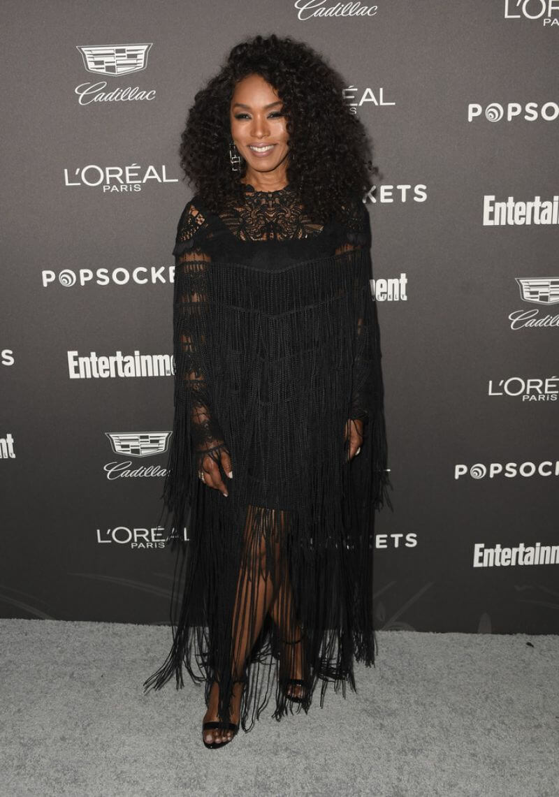 Angela Bassett In Black Flappy Style  Long Dress At EW Pre-SAG Party