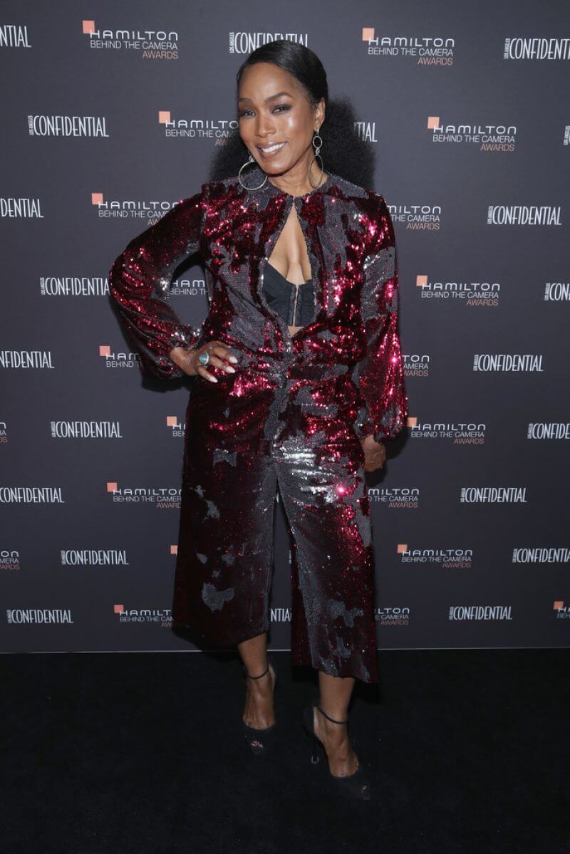 Angela Bassett In Maroon Shimmery Sequence Full Sleeves Co-Ord Set At Hamilton Behind The Camera Awards