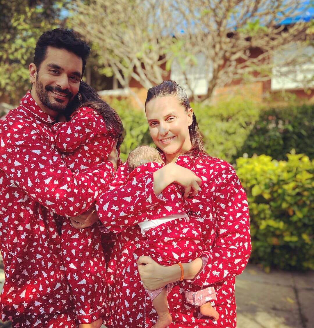 Neha Dhupia, Angad Bedi, And Their Kids In Matching Outfits For Christmas