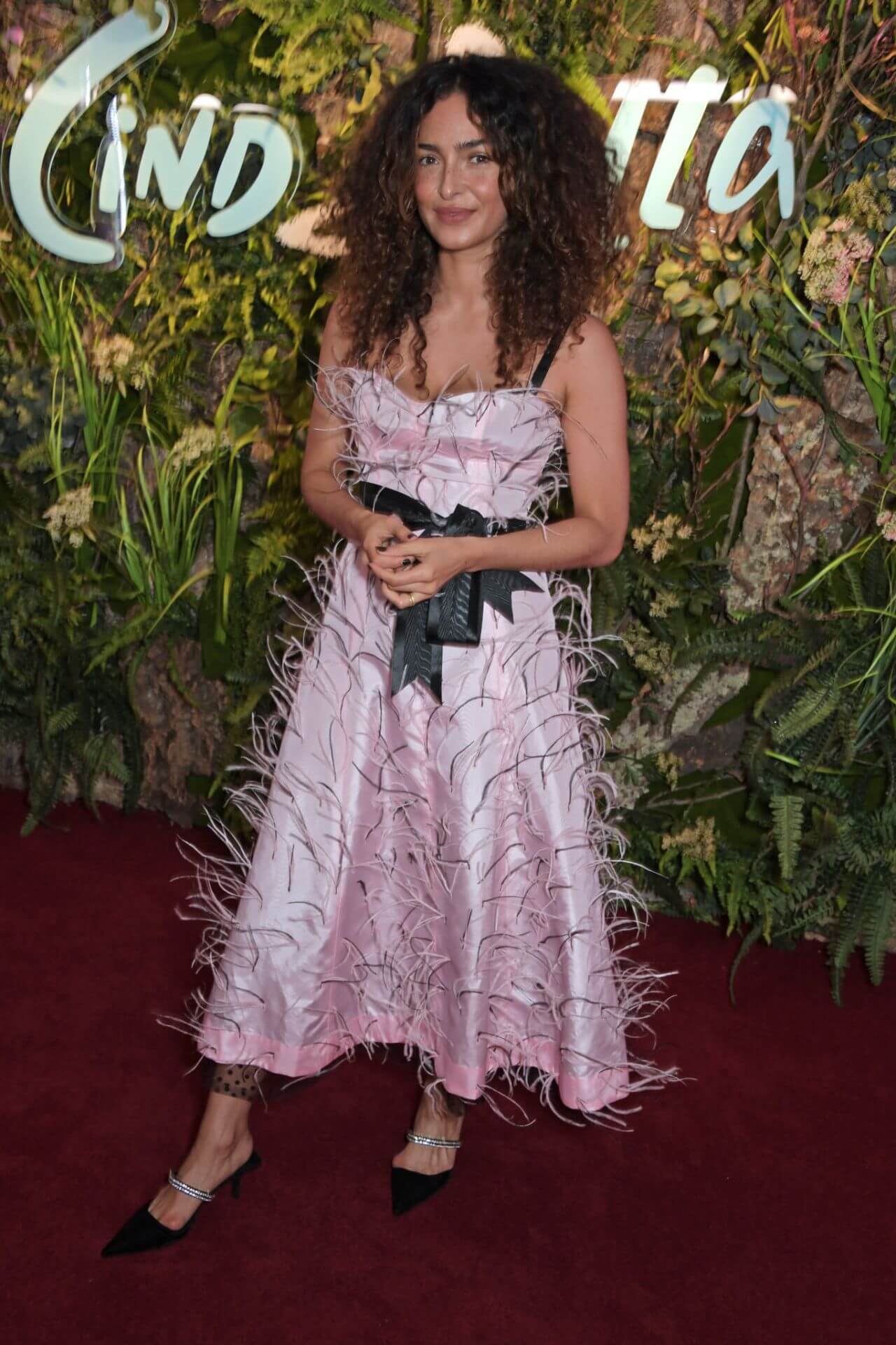 Anna Shaffe In Pink Fringing Style Strap Sleeves Long Gown Dress At  “Cinderella” Special Gala Performance in London