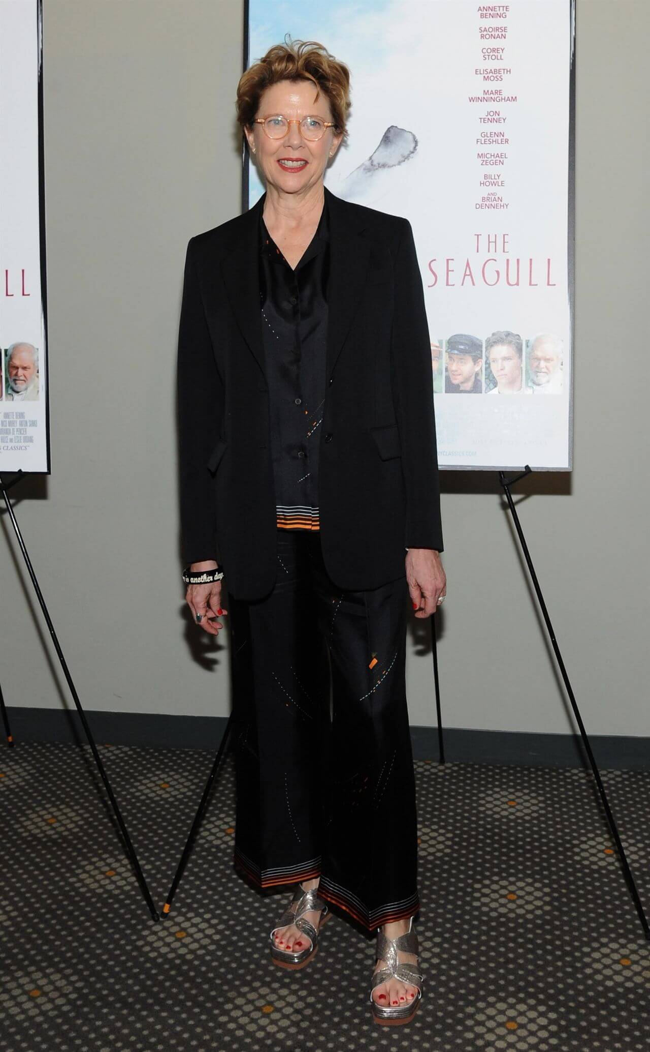Annette Bening  In Black Long Blazer & Flare Pants Outfits At “The Seagull” Premiere in New York