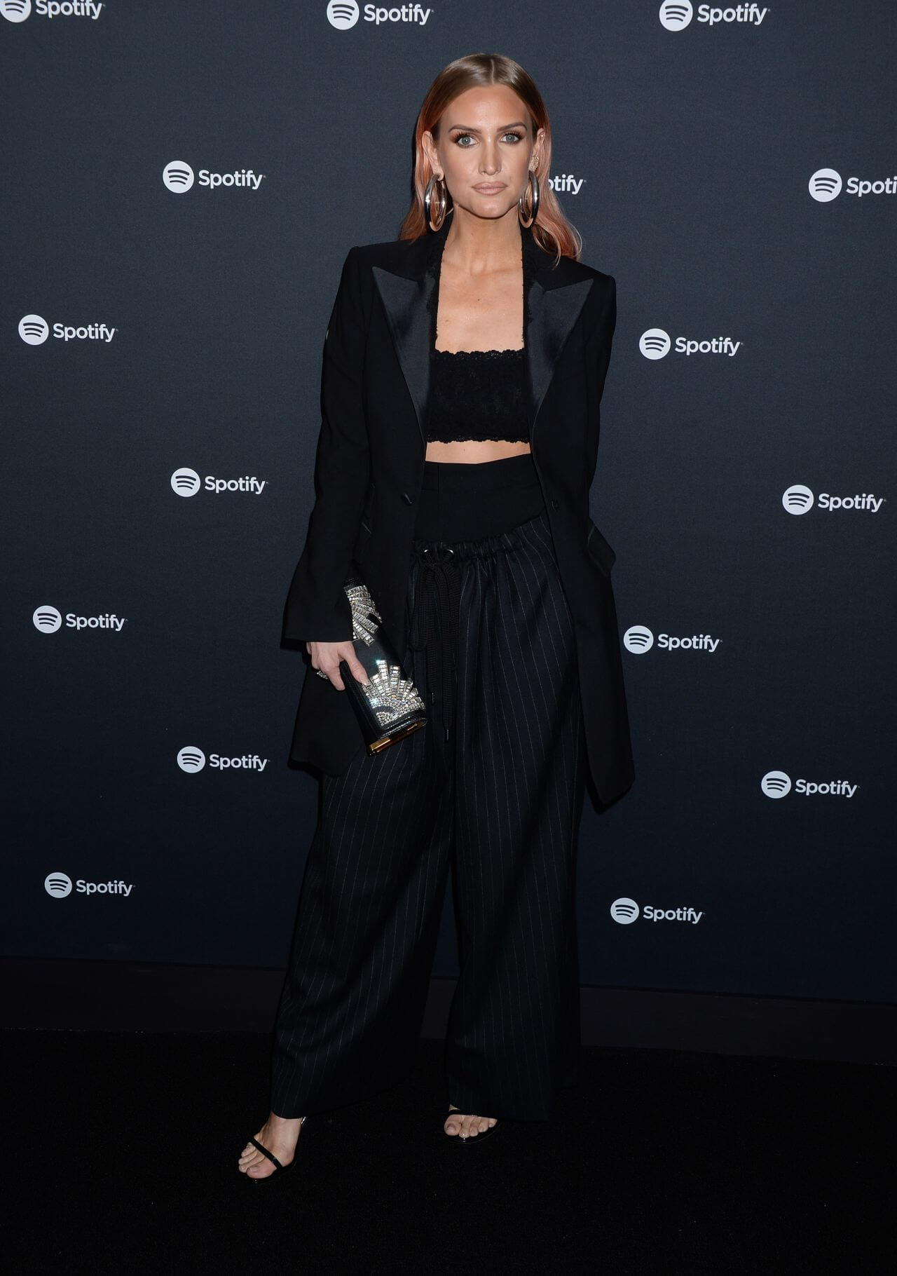 Ashlee Simpson  In Black Tube Top & Blazer With Flare Pants At Spotify Best New Artist Party in LA