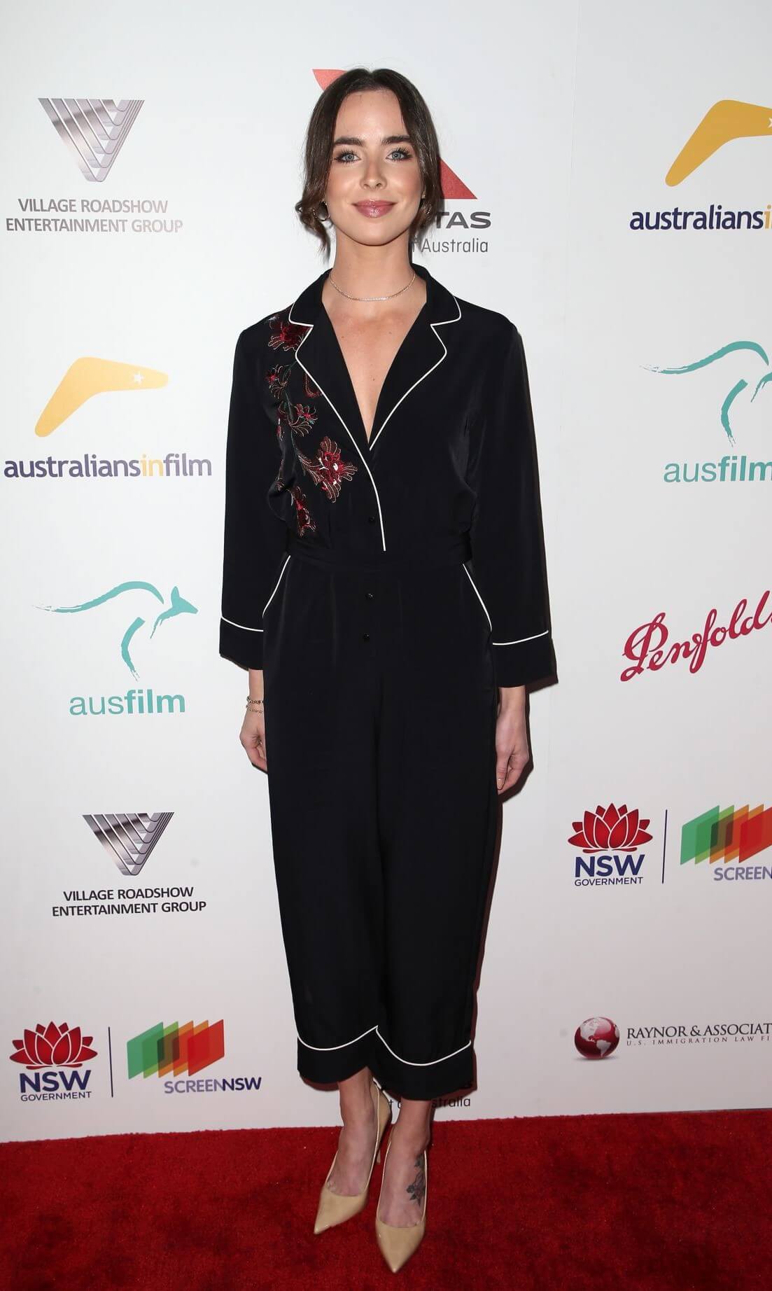 Ashleigh Brewer In Black Embroidery Co-Ord Set At Australians in Film Awards Benefit Dinner in Los Angeles