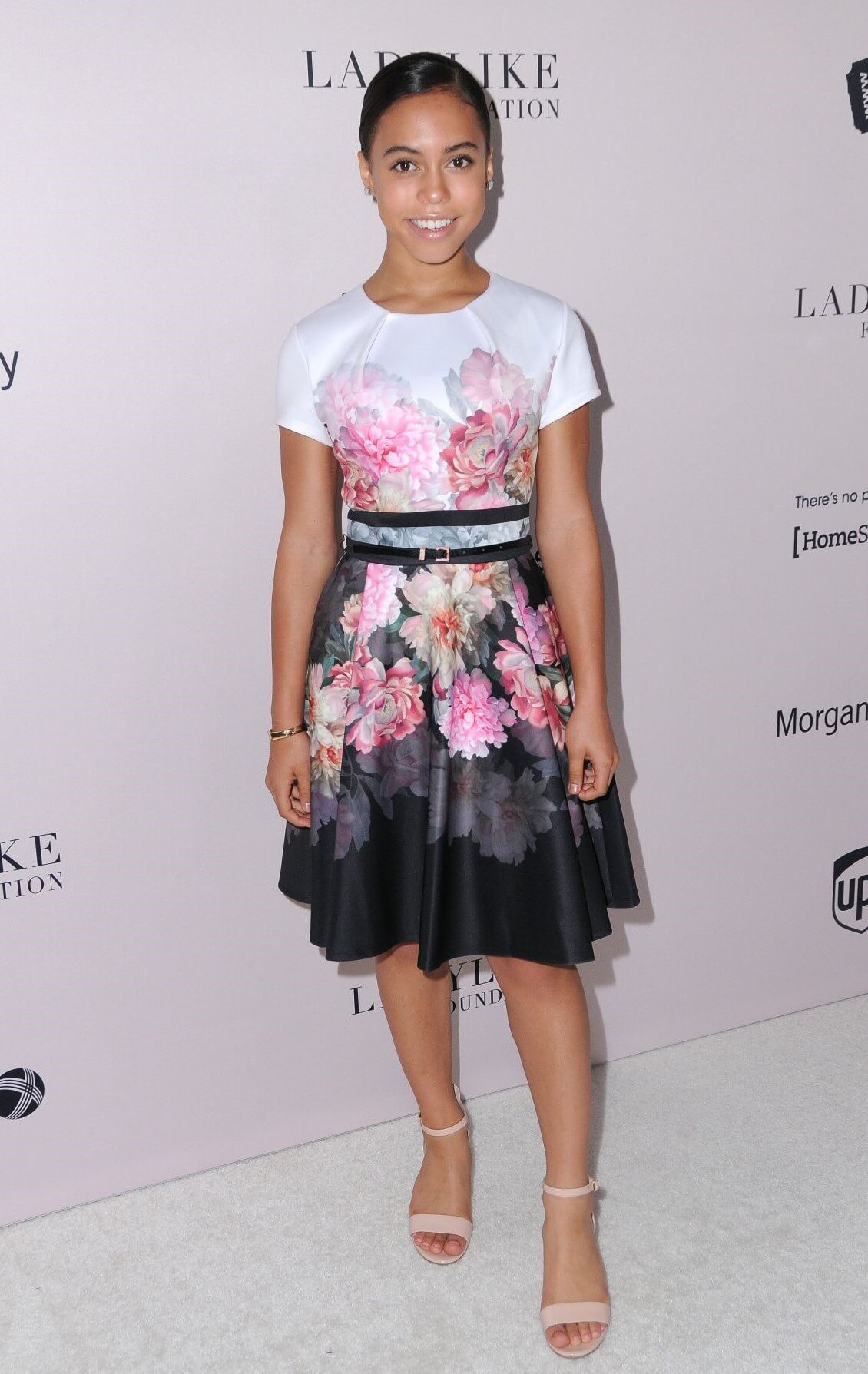 Asia Monet Ray In White Floral Print Design Half Sleeves Short Frock At Ladylike Foundation Women of Excellence Awards in LA