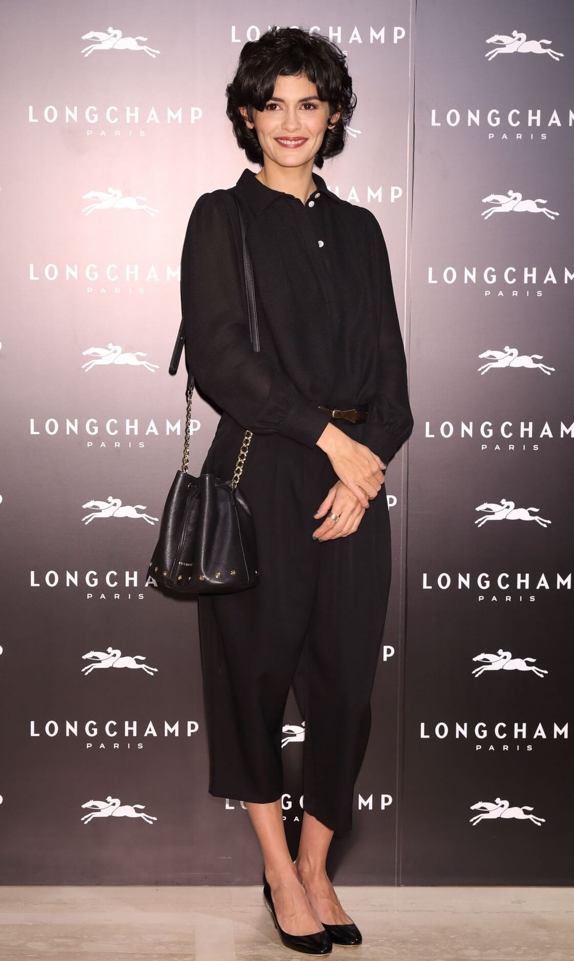 Audrey Tautou  In Black Sheering Top With Pants At Longchamp La Maison Omotesando Store Opening in Tokyo