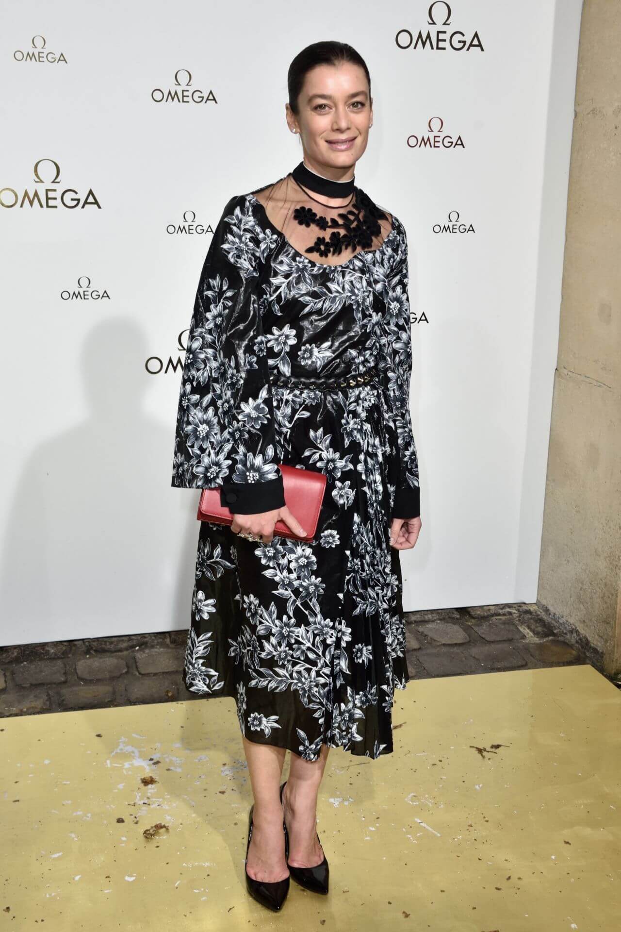 Aurelie Dupont  In Black Floral Print Flare Sleeves Gown Dress At Omega “Her Time” Exhibition Launch Party in Paris