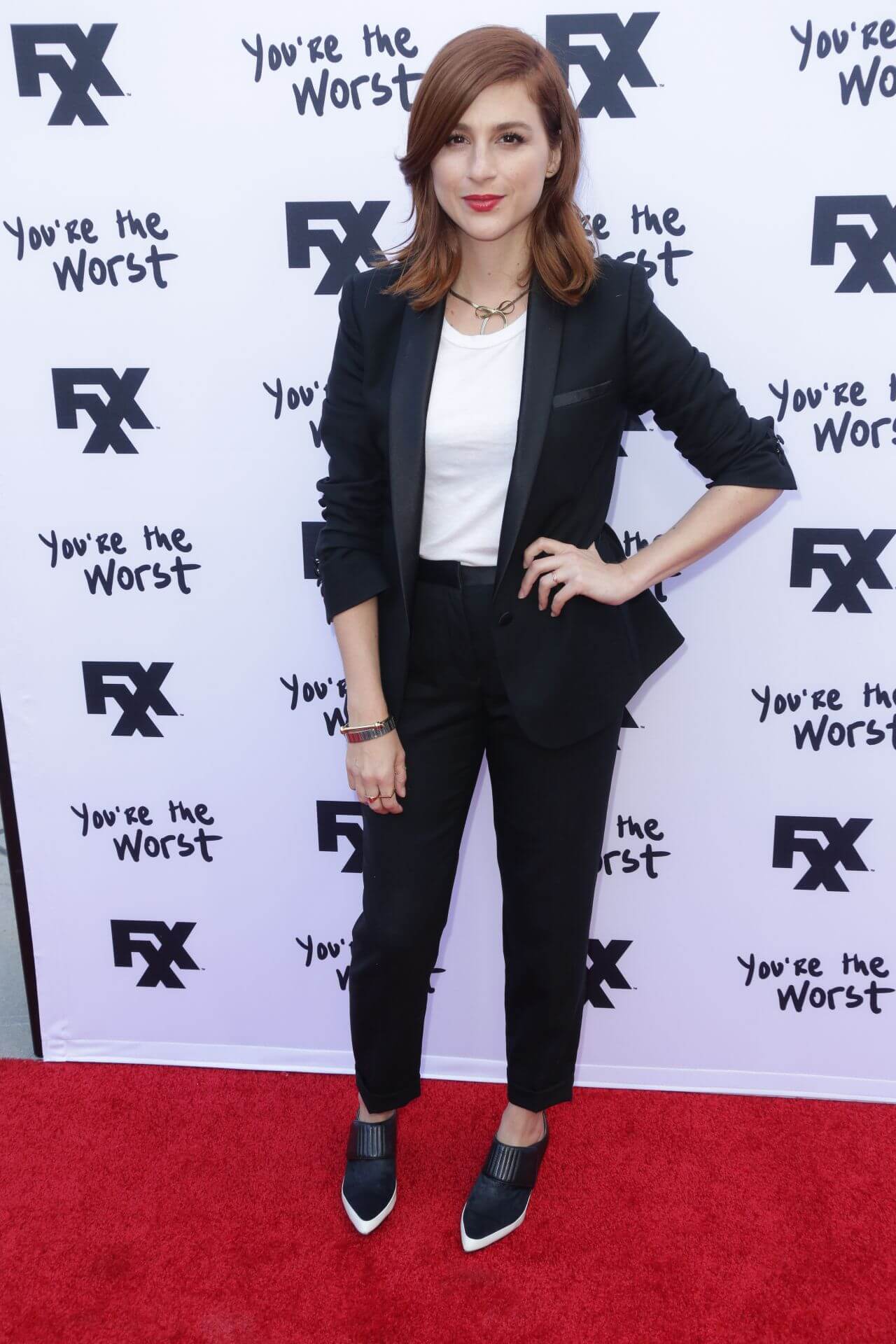 Aya Cash  In Black Blazer Under White Top With Pants At ‘You’re the Worst’ FYC Event in Los Angeles