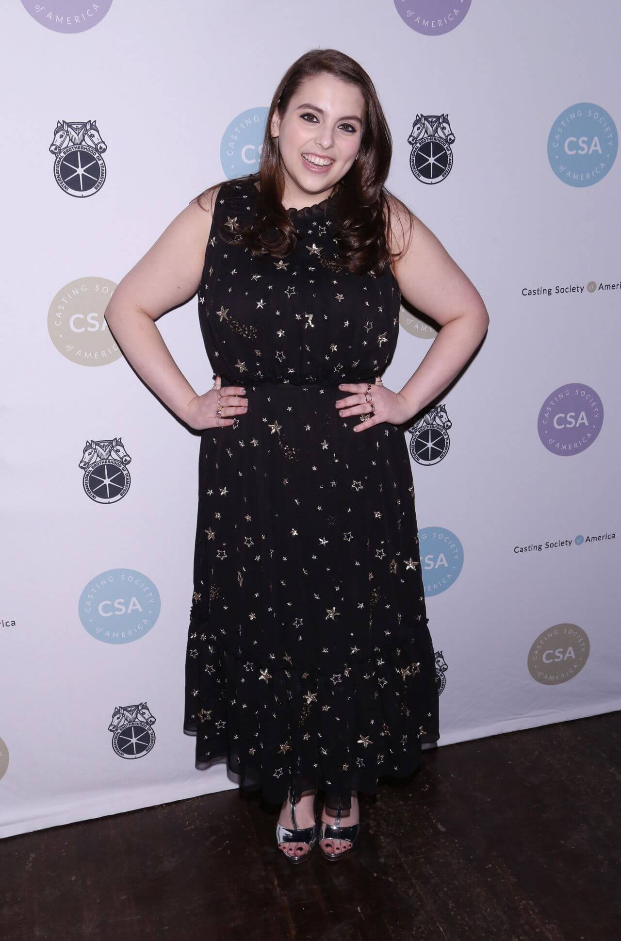 Beanie Feldstein In Black Sequence Embedded Sleeveless Long gown At Artios Awards in New York