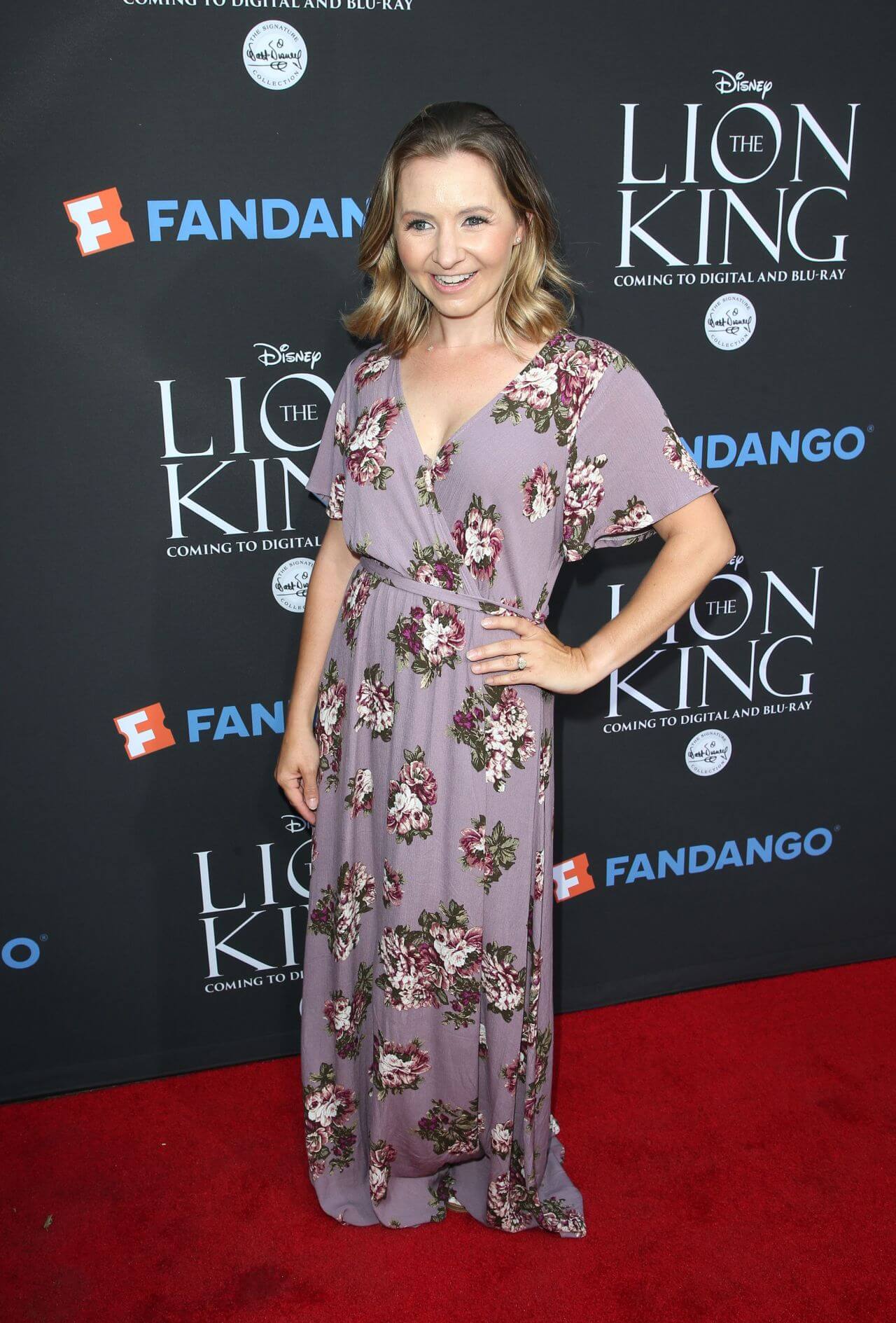 Beverley Mitchell  In Purple Floral Patchwork V Neck Long Maxi Dress At “The Lion King” Sing-Along Screening in Los Angeles