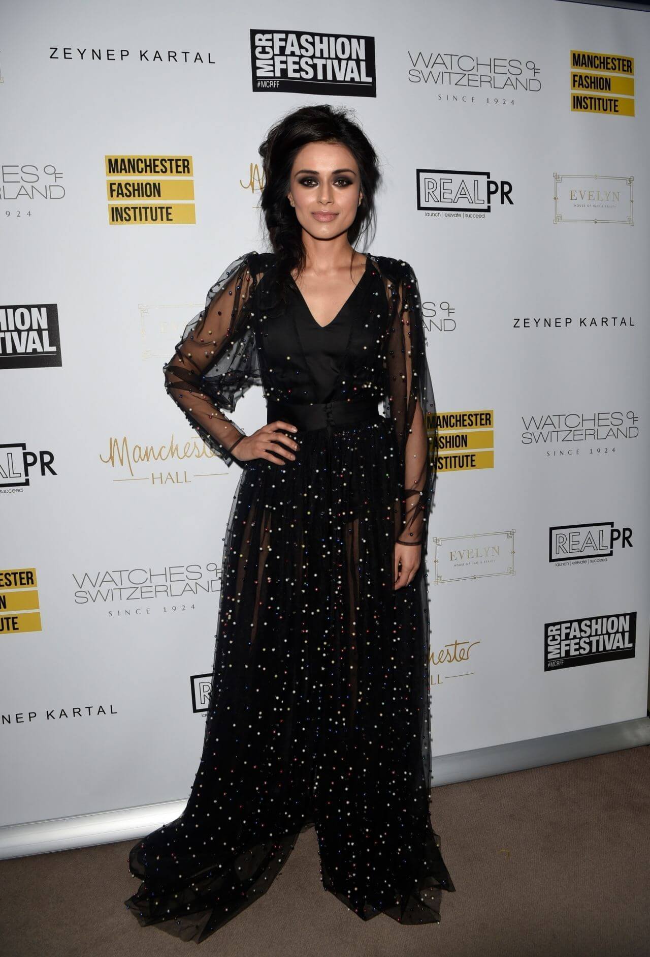 Bhavna Limbachia  In Black Net Fabric With Pearl Design Embedded Long Gown At The Manchester Fashion Festival