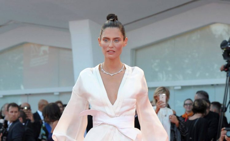 Bianca Balti In White Baggy Sleeves Long Flare Gown At “Downsizing” Premiere and Opening Ceremony Venice Film Festival