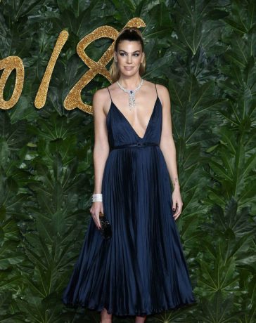Bianca Brandolini D’Adda In Blue Deep V Neckline Strap Sleeves Long Gown Dress At  The Fashion Awards in London
