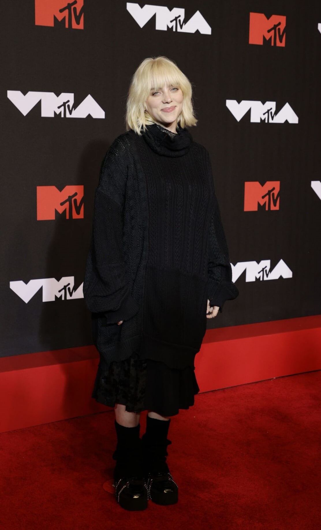 Billie Eilish In Black High Neck Baggy Sleeves Woven Outfit