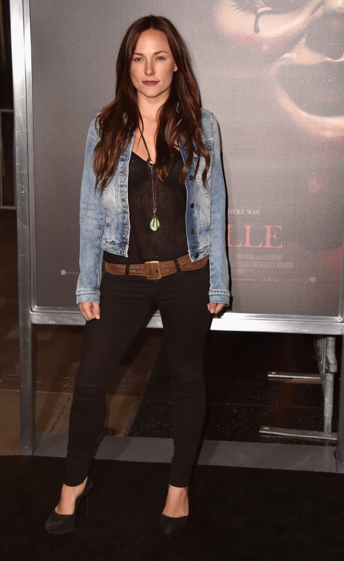 Briana Evigan  In Blue Denim Jacket Under Top With Black Jeans At ‘Annabelle’ Screening in Hollywood