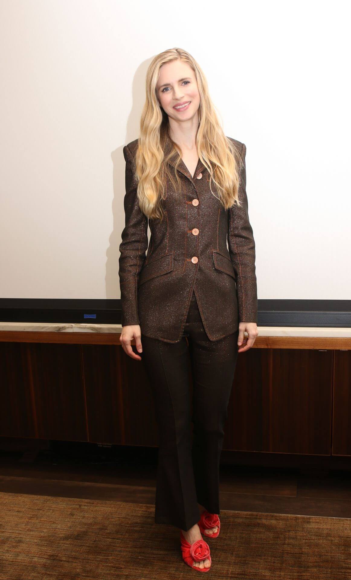 Brit Marling  In Brown Shimmery  Blazer With Black Pants At “The OA Part II” Press Conference in LA