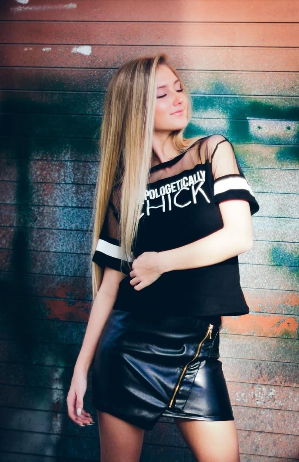 Brooklyn Gabby Lovely In Black Top With Leather Mini Skirt  Outfits