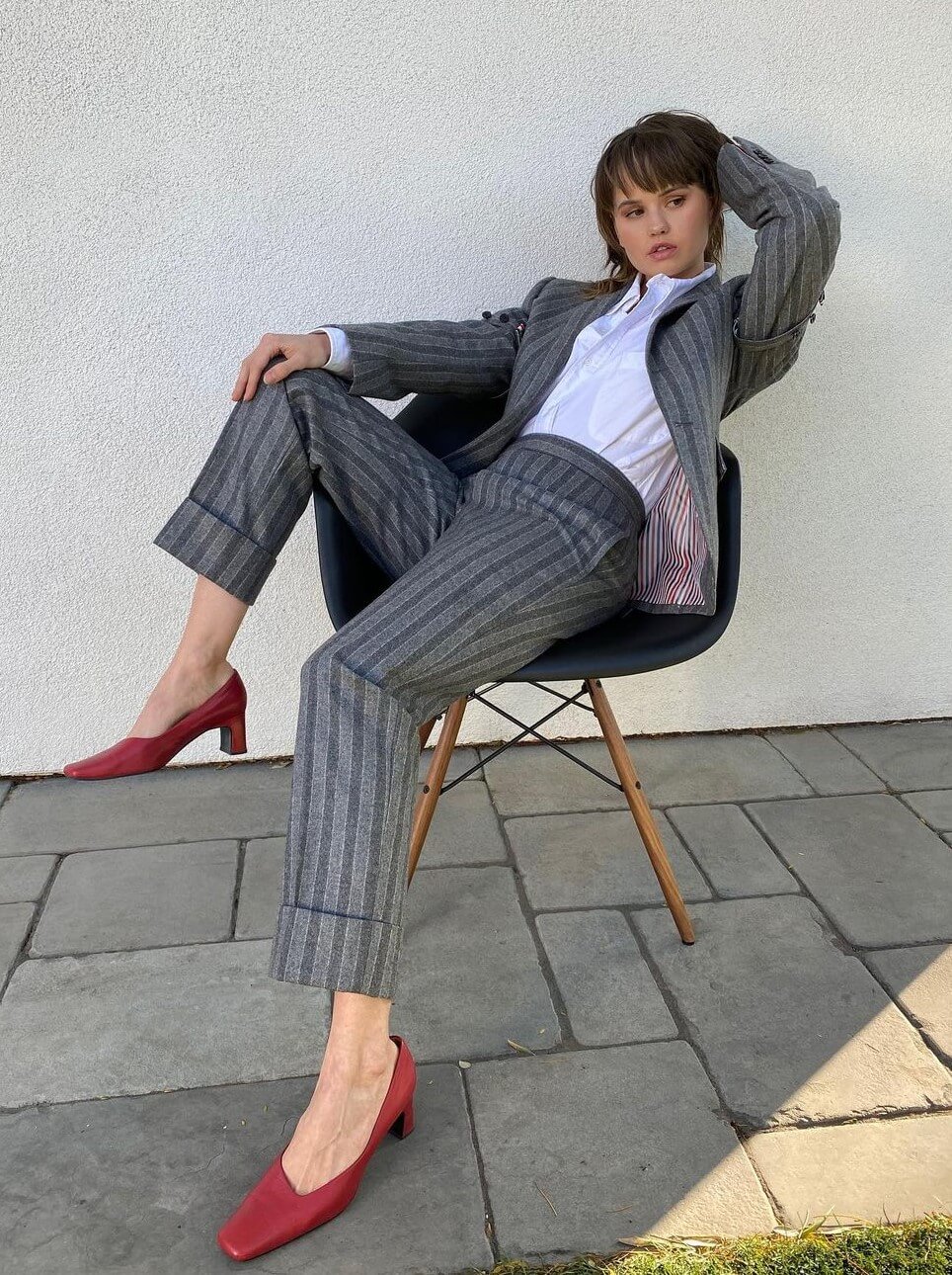 Debby Ryan Redefined Elegance In A Grey Pantsuit